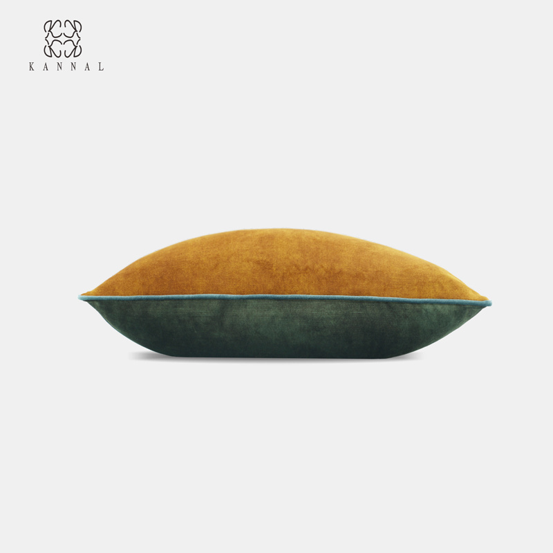 英式古典黄绿蓝撞色滚边别墅腰枕