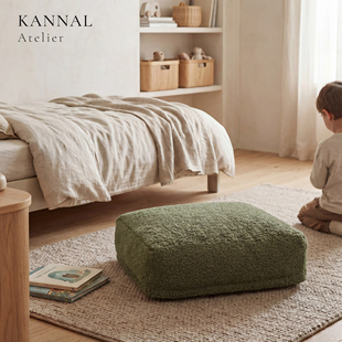 KANNAL·Mini 手工苔绿色仿羊毛卷儿童坐墩脚墩边几可拆洗 ZEN