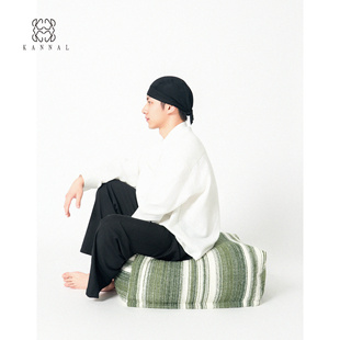 KANNAL·ZEN手工森林绿白色条纹羊毛混纺坐墩家用蒲团可拆洗