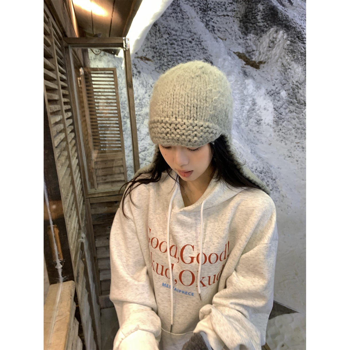 字母印花连帽卫衣宽松加绒卫衣