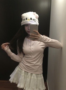 黑奶酪 BLACK~秋季百搭亨利领T恤粉色内搭修身长袖打底衫