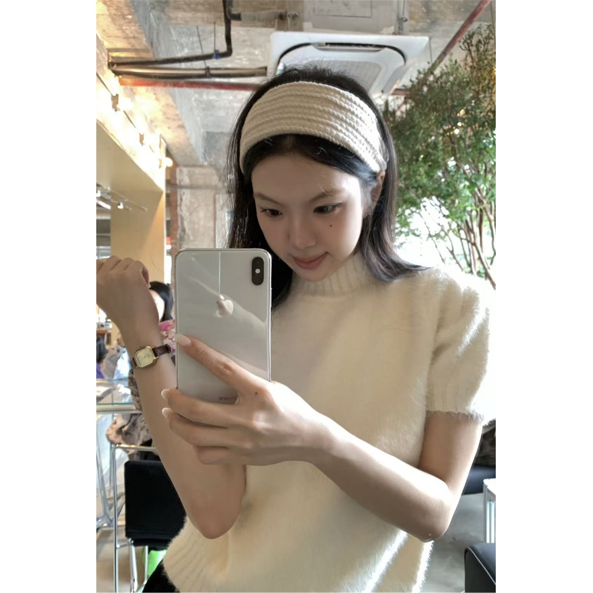 仿貂毛短款毛衣内搭短袖针织上衣