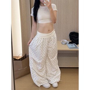 黑奶酪~美式爵士舞波点翻腰拼接工装裤跳舞宽松皱褶阔腿裤长裤