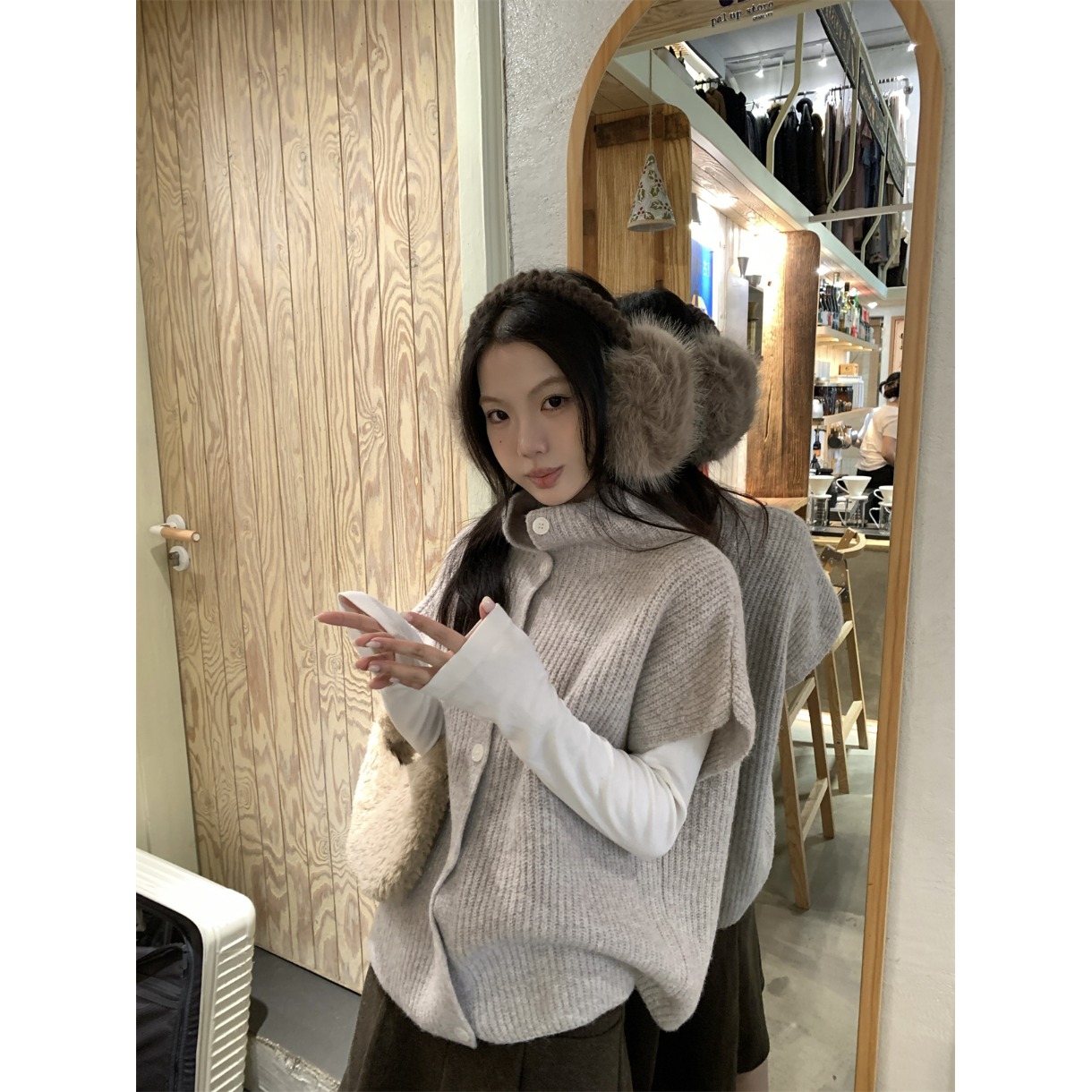 叠穿宽松高领荡领毛衣开衫马甲