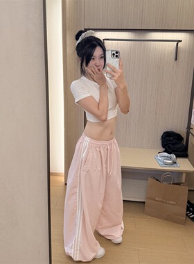 黑奶酪~夏季侧边三杠裤刺绣杠条爵士裤宽松美式工装长裤跳舞裤