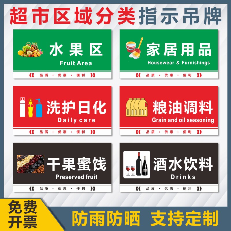 商场超市便利店区域分类提示牌 超市区域分类标识牌超市分区指示牌
