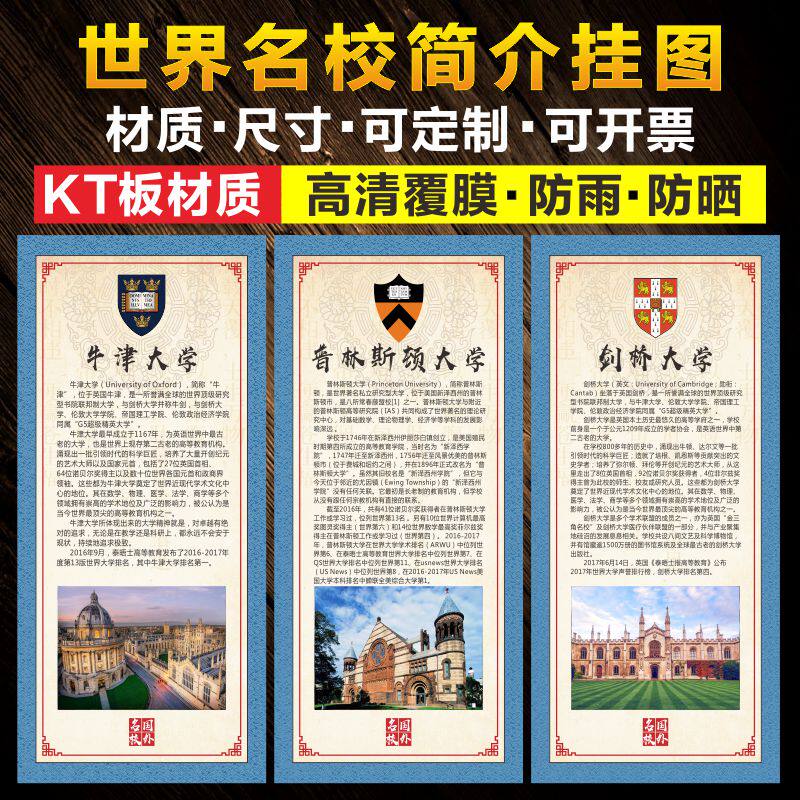 文化墙宣传画著名大学哈佛剑桥牛津耶鲁大学介绍发展史励志标语海报