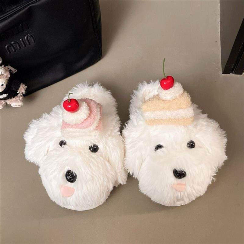 小狗棉拖鞋女款冬季毛绒茸茸厚底防滑可爱室内家居保暖鞋2025厂家