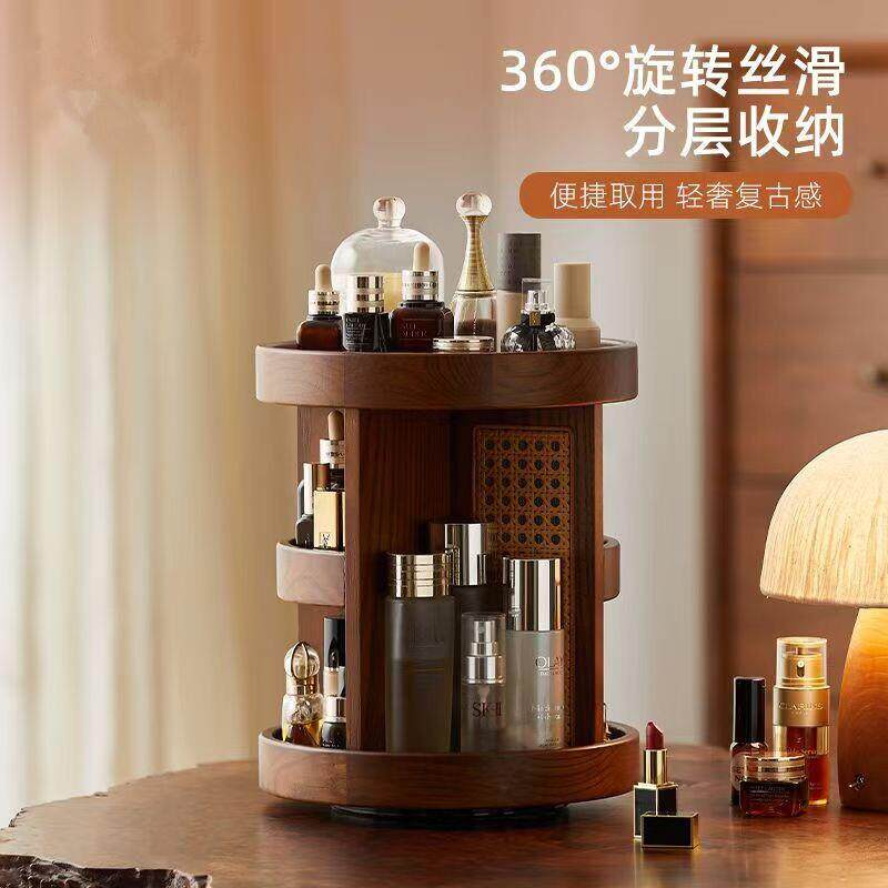 化妆品收纳盒旋转分格梳妆台桌面口红香水置物架护肤品整厂家