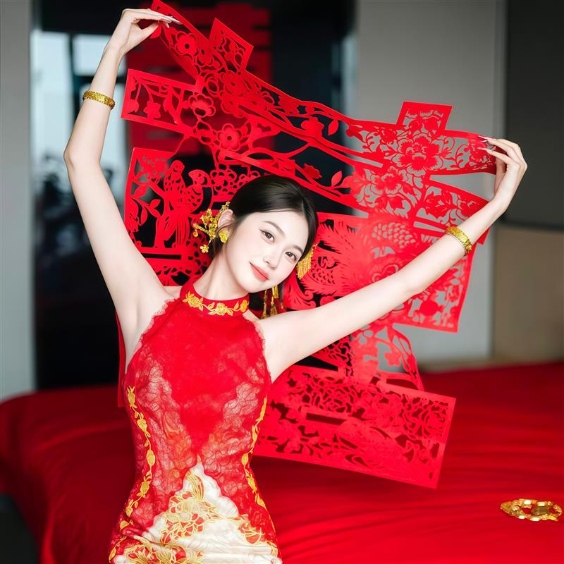 婚礼也出片超大喜字剪纸窗花结婚手持拍照道具卧室客厅布置厂家