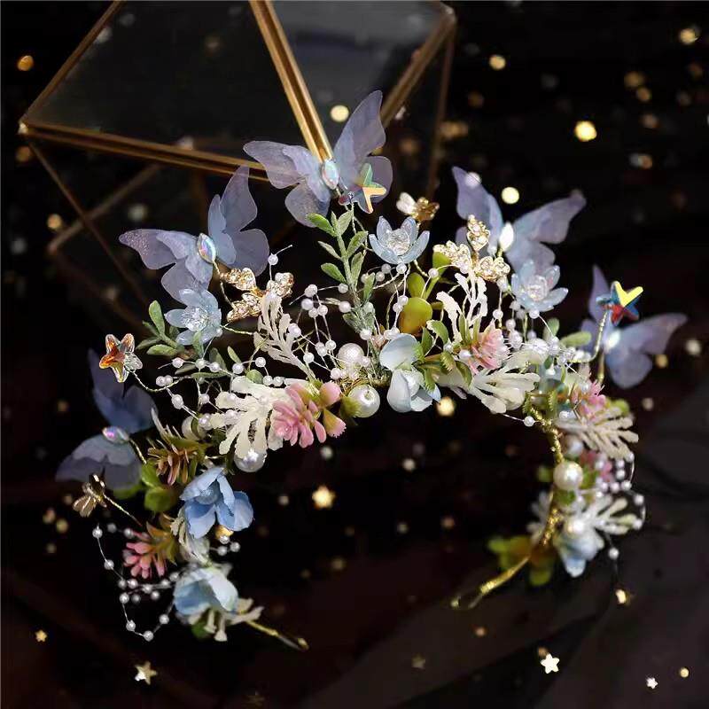 超仙美儿童花环生日头饰女童头花发带皇冠小女孩演出蝴蝶森系厂家