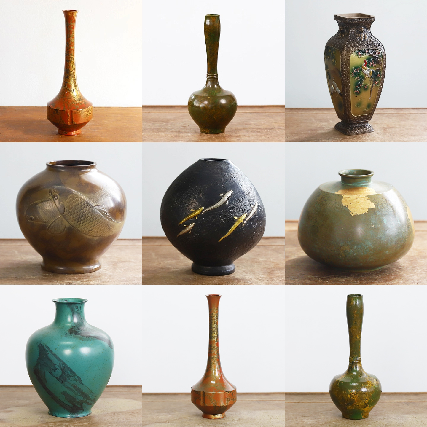 日本回流紫斑铜瓶花器禅意