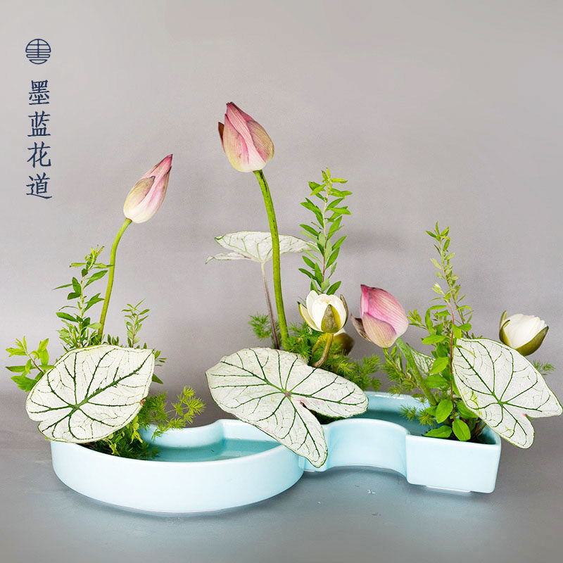 小原流花器半圆组合花器插花器皿剑山插花器日式禅意教学初学