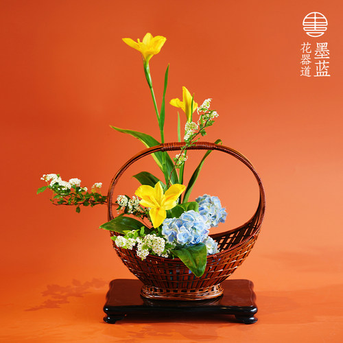 手工编制竹制花篮插花篮子