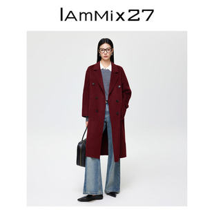 IAmMIX27冬季双面呢大衣女中长款高级感双排扣绵羊毛羊绒毛呢外套