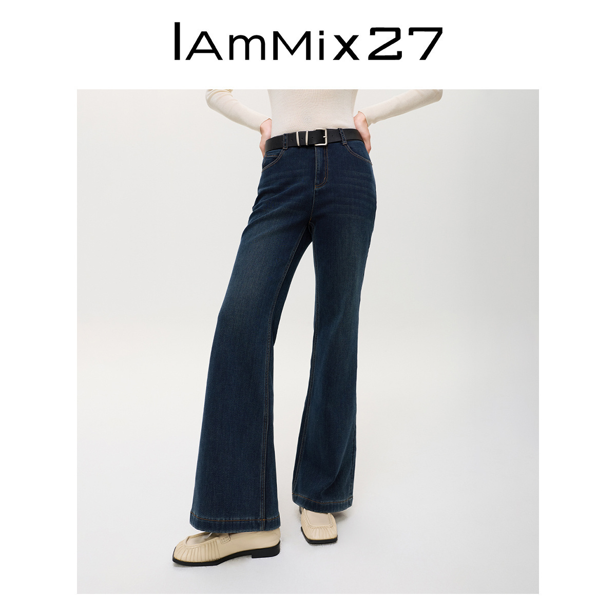 iammix27高腰显瘦复古喇叭牛仔裤