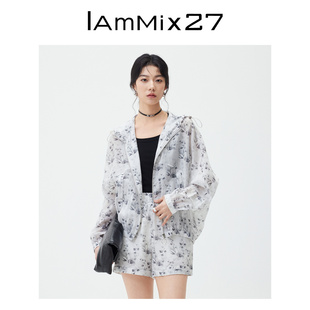 短裤 IAmMIX27夏季 女简约宽松印花莱赛尔衬衫 轻薄时尚 两件套女 套装