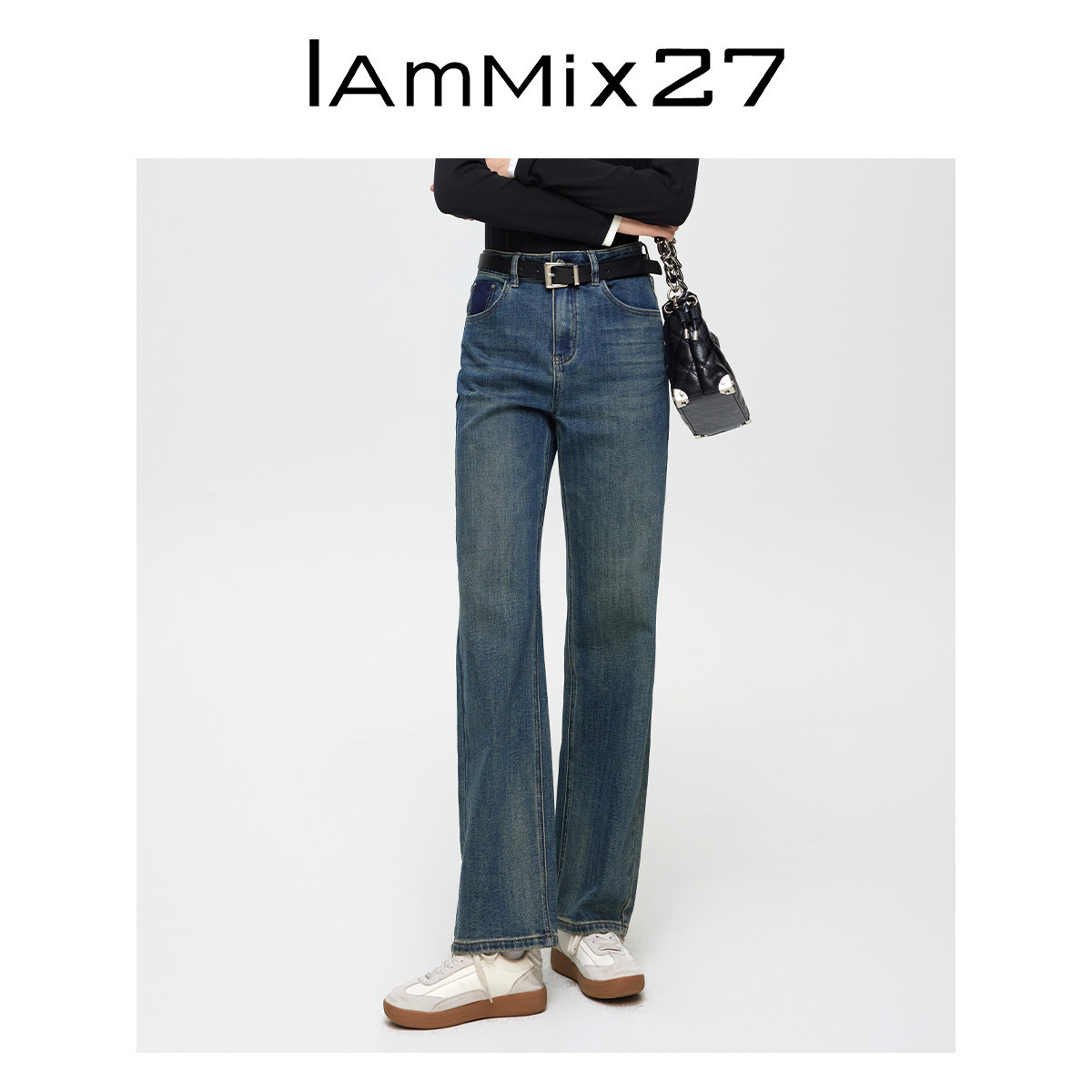 iammix27春秋直筒牛仔长裤
