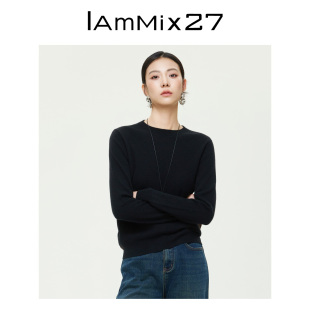 女宽松软糯绵羊毛山羊绒混纺套头毛衣女打底衫 IAmMIX27圆领羊毛衫