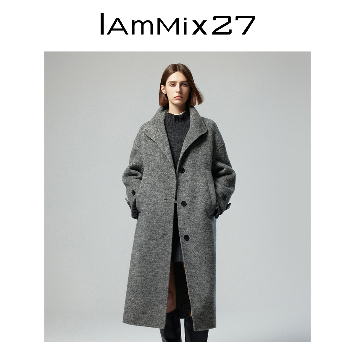 iammix27双面呢翻领大衣