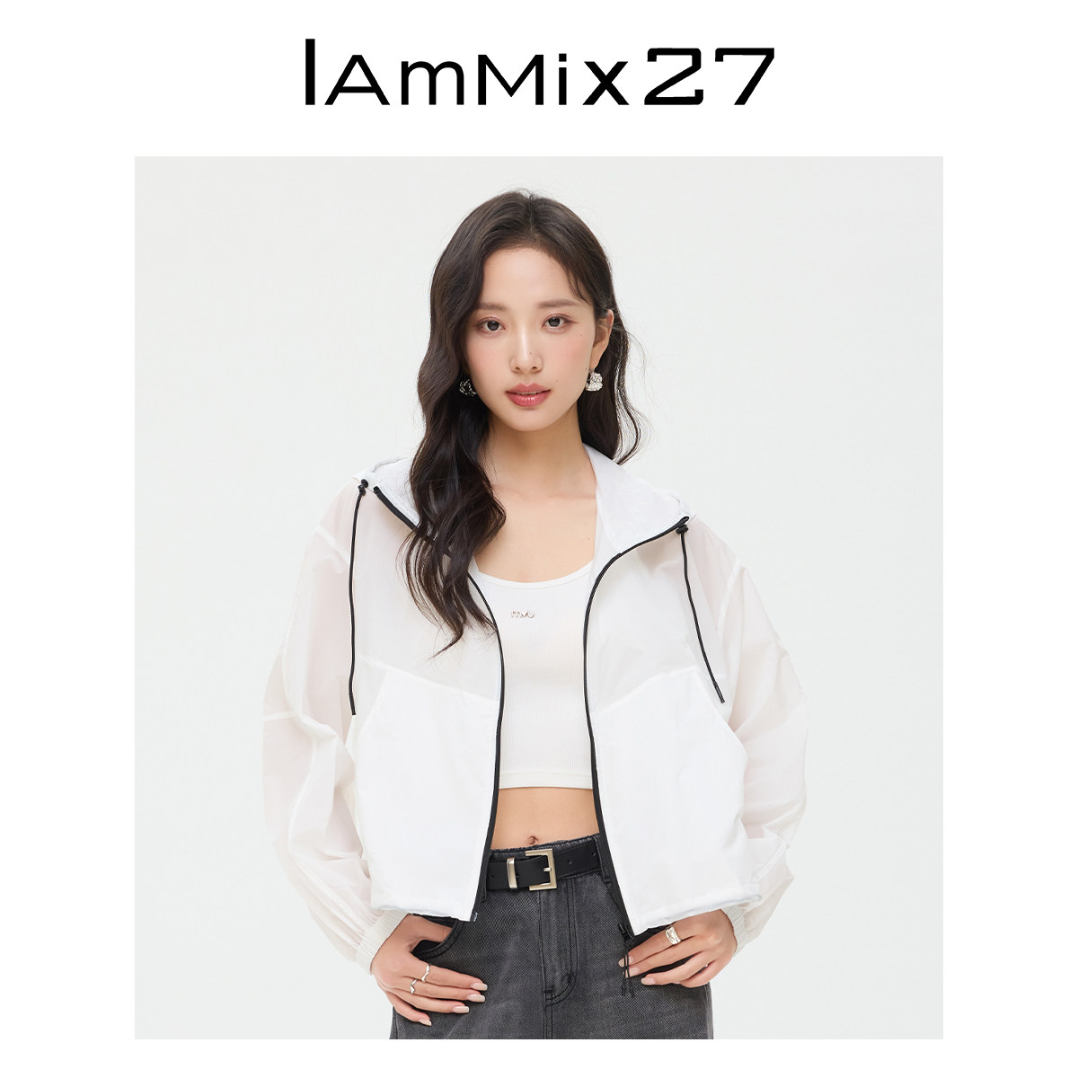 IAmMIX27休闲抽绳连帽外套女春季新款宽松撞色简约百搭薄款上衣女,女装/女士精品,短外套,淘宝优惠券,粉丝福利购,淘宝优惠卷