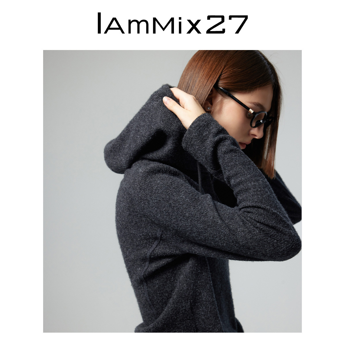 iammix27秋冬抽绳连帽针织衫