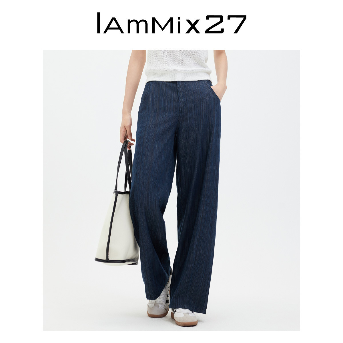 iammix27复古高腰牛仔直筒裤
