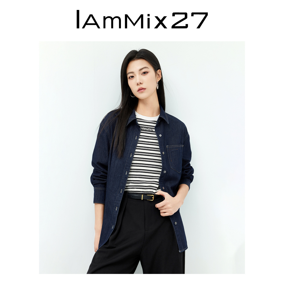IAmMIX27翻领长袖牛仔衬衫