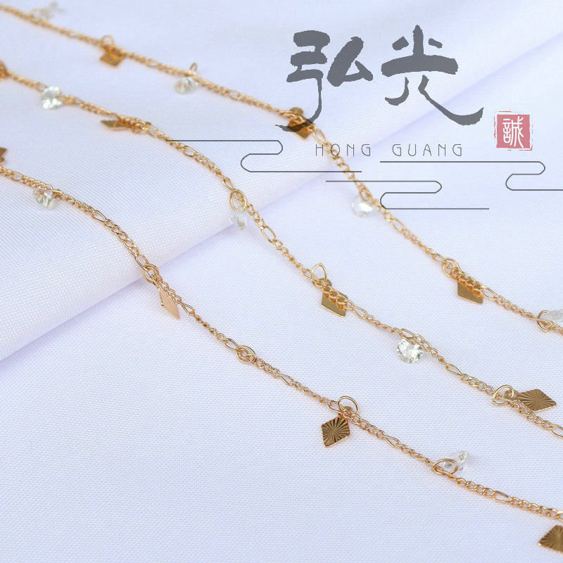 纯铜电镀时尚链条 锆石菱形刻面链子diy复古耳环项链流苏饰品散链