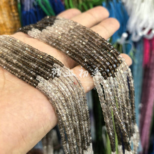 包邮2/3/4mm天然切面渐变茶晶方糖散装半成品diy手工饰品配件材料