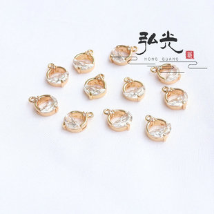 微镶锆石配件 diy爆款手镶半月形圆镀金自制吊坠耳环挂件制作材料