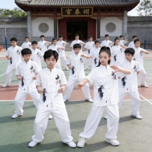 儿童武术表演服八段锦团体训练服中国风男女太极武术扇子演出衣服