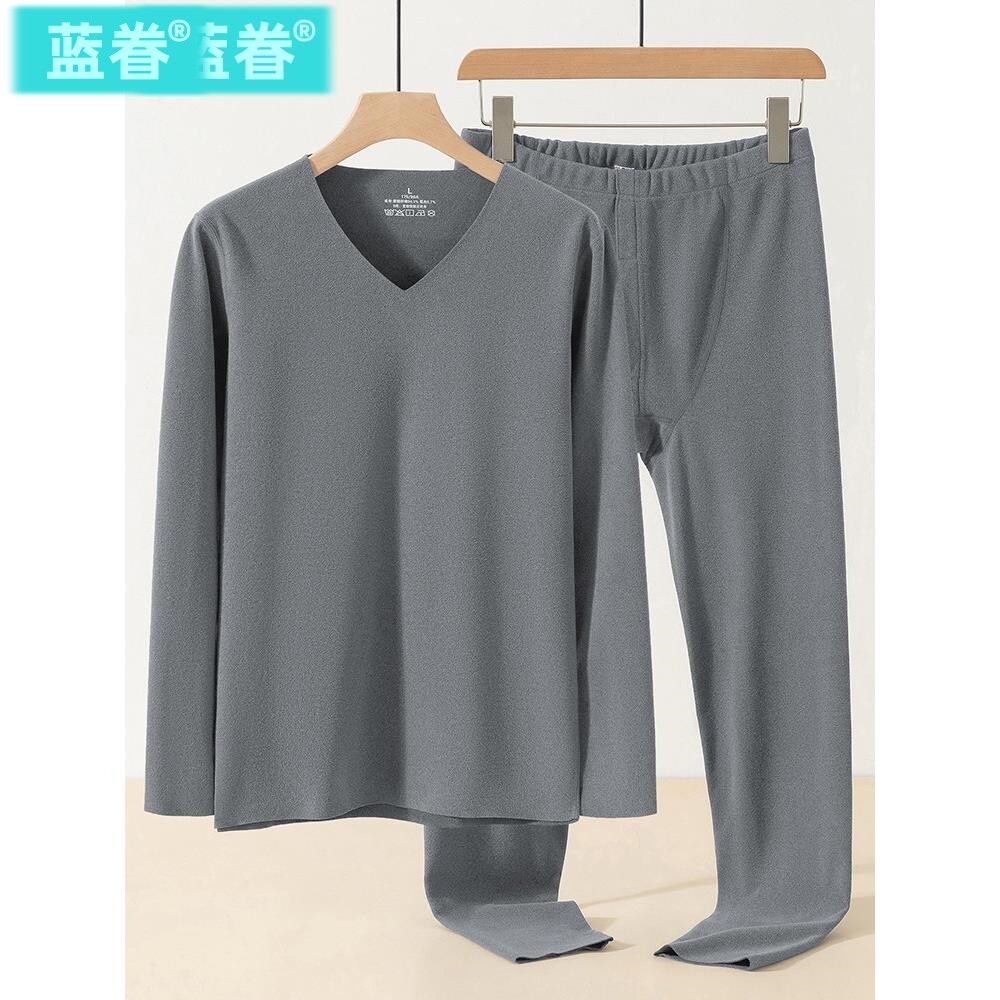 德绒保暖内衣男士套装冬季防寒发热无痕V领长袖t恤双面绒秋衣秋裤