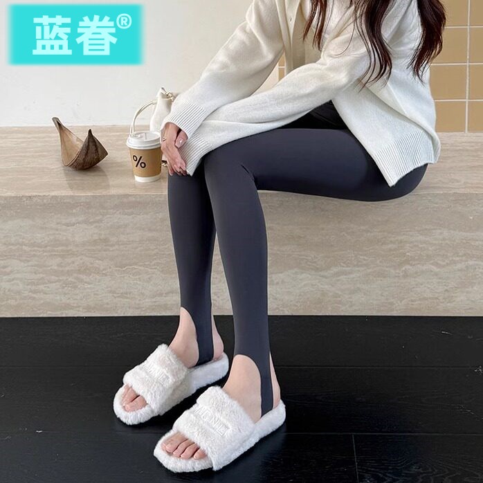 日本蓝藏色收腹踩脚鲨鱼裤女外穿健身瑜伽弹力秋季瘦腿紧身打底裤