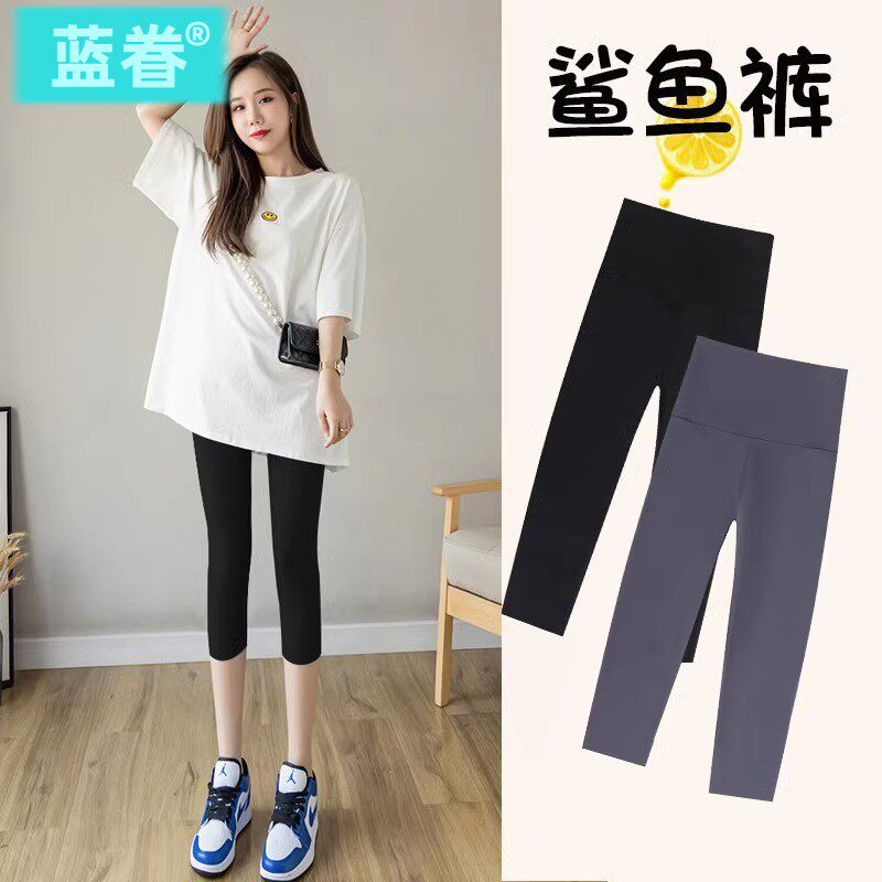 七分鲨鱼裤女夏季薄款外穿提臀收腹瑜伽裤紧身弹力7分打底裤