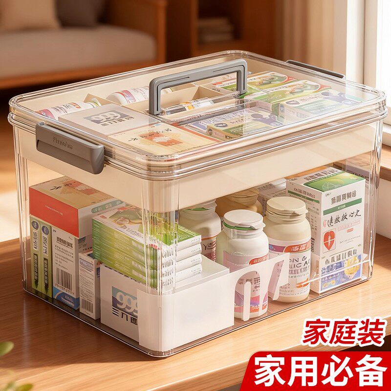 医药箱家用药品收纳盒家庭装大容量分层应急医疗急救箱透明小药箱
