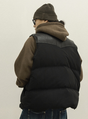 OUTORI冬季复古西式翻领拼接95白鹅绒坎肩外套双面穿羽绒马甲男潮