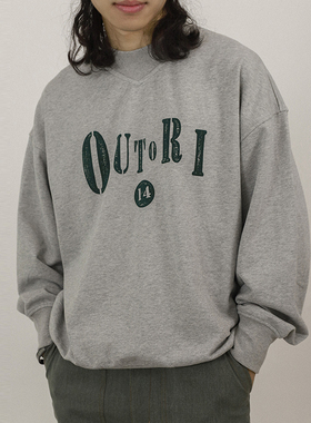 OUTORI 460G重磅美式复古卫衣男春秋纯棉双V领宽松休闲长袖上衣潮