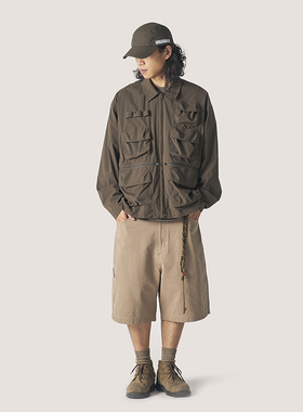 OUTORI 户外野营工装夹克男生春秋季宽松多口袋设计上衣日系外套