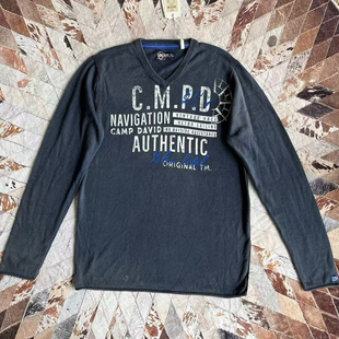 做旧水洗纯棉字母印花V领针织衫 david戴维营男款 毛衣 camp 工装