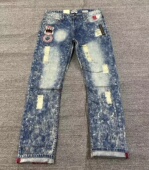 复古做旧雪花水洗美式 重磅牛货欧美男款 精致雷鸟刺绣牛仔裤 咔叽风