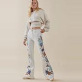 复古喇叭裤 driftwood女款 重工花朵刺绣灯芯绒长裤 重磅