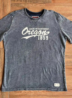 日本elkex男款复古做旧纯棉短袖T恤英文字母印花indigo蓝染水洗