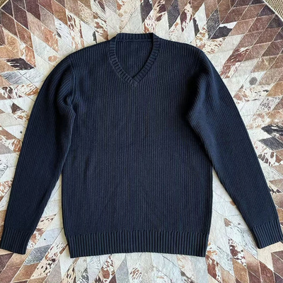 蓝染水洗羊毛加棉V领针织衫