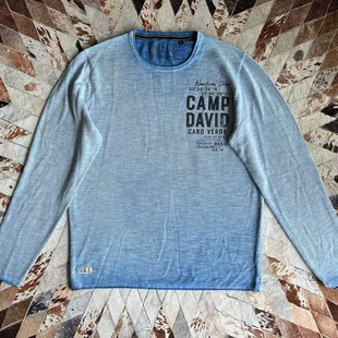 薄款 工装 做旧渐变蓝染水洗纯棉针织衫 david戴维营男款 毛衣 camp