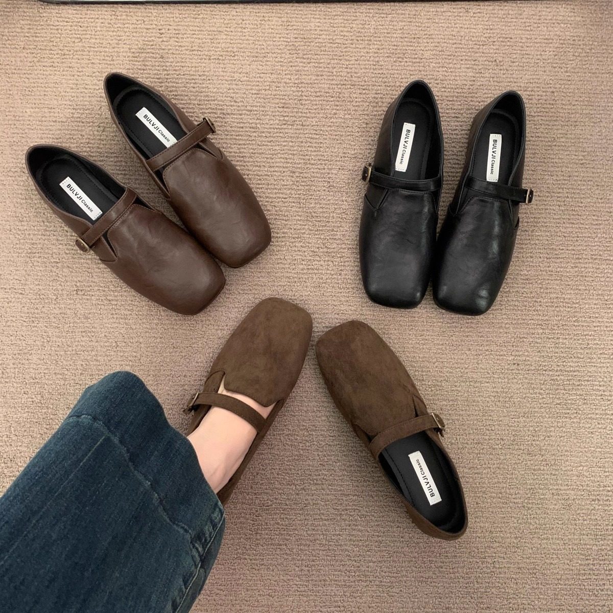 复古软底小皮鞋女春秋冬平底豆豆鞋一脚蹬懒人鞋子深口玛丽珍单鞋,女鞋,浅口单鞋,淘宝优惠券,粉丝福利购,淘宝优惠卷