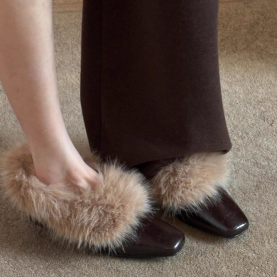 牛皮版~保暖加绒粗跟小皮鞋女2025秋冬新款方头一脚蹬毛毛鞋单鞋,女鞋,深口单鞋,淘宝优惠券,粉丝福利购,淘宝优惠卷