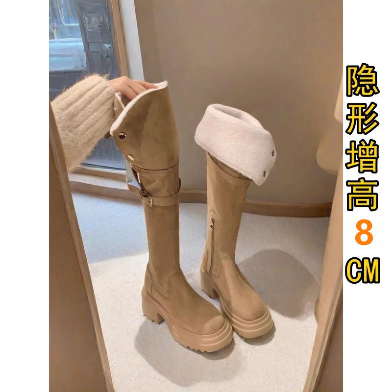 现货送运费险过膝长筒靴卡其色