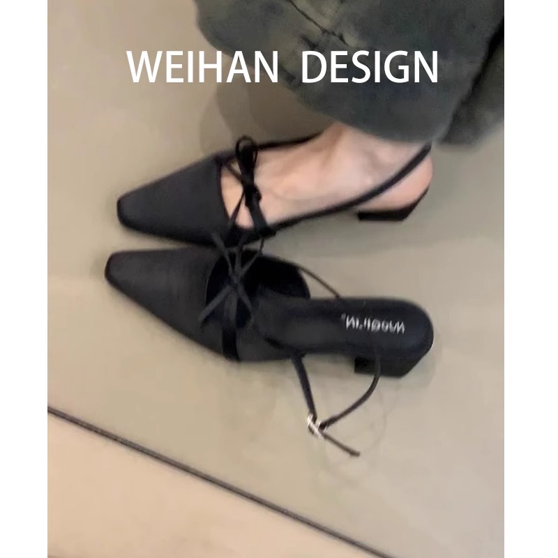 现货送运费险缎面蝴蝶结包头凉鞋