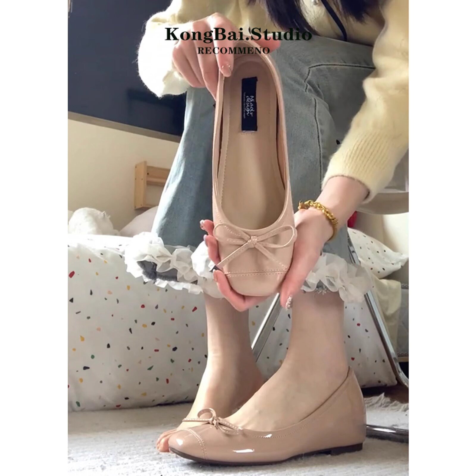 裸色单鞋女2025新款内增高平底瓢鞋法式气质芭蕾鞋浅口软底豆豆鞋